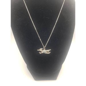 Native American Pewter Necklace Roadrunner Running Design w/Turquoise in Center